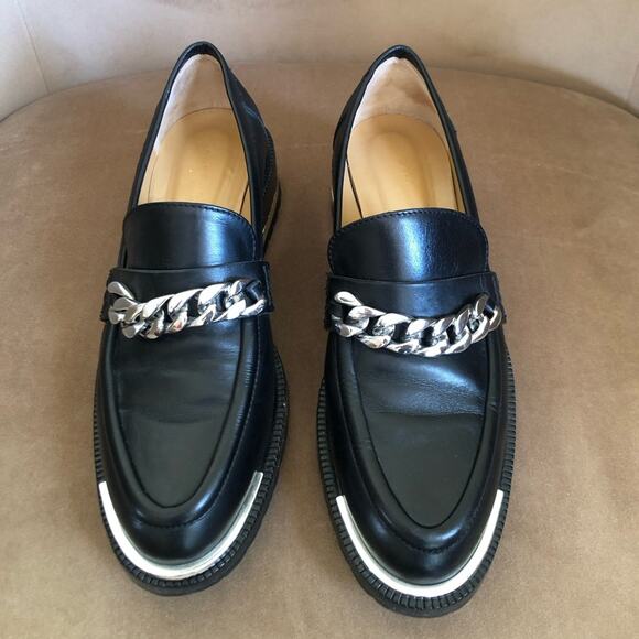 Barbara Bui Black Leather Silver Chain Link Loafers 37 - Picture 2 of 13